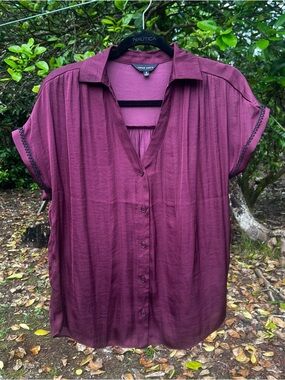 Naked Zebra Plum Button Down Blouse, Size Small, BNWOT